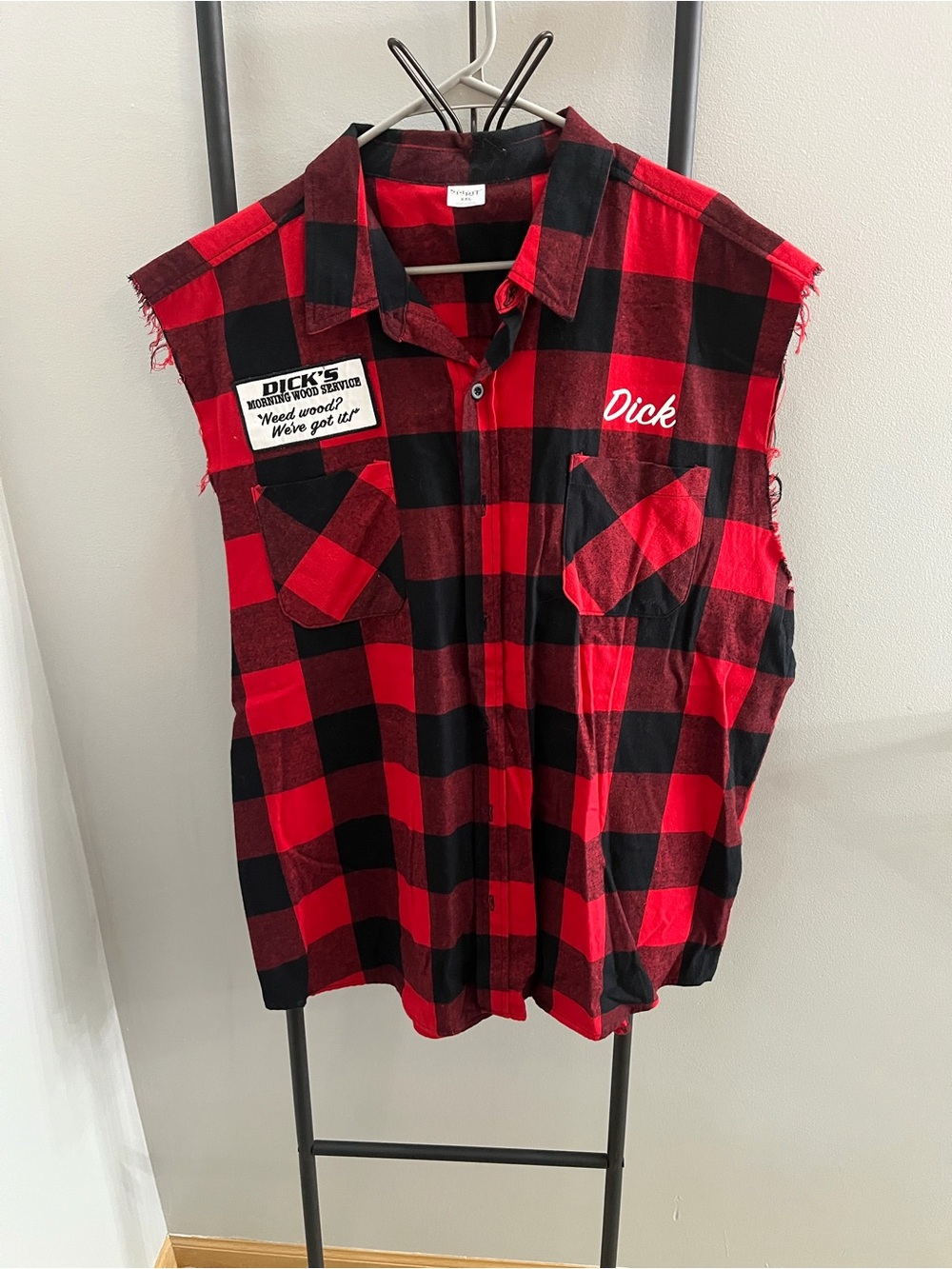 Spirit Red and Black Plaid Sleeveless Button-Down Shirt Lumber Jack Costume